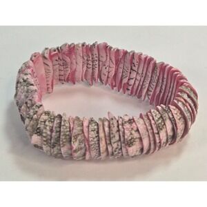 Pink Stone Chip Stretch Bracelet Natural Look Beaded Boho Statement Jewelry
